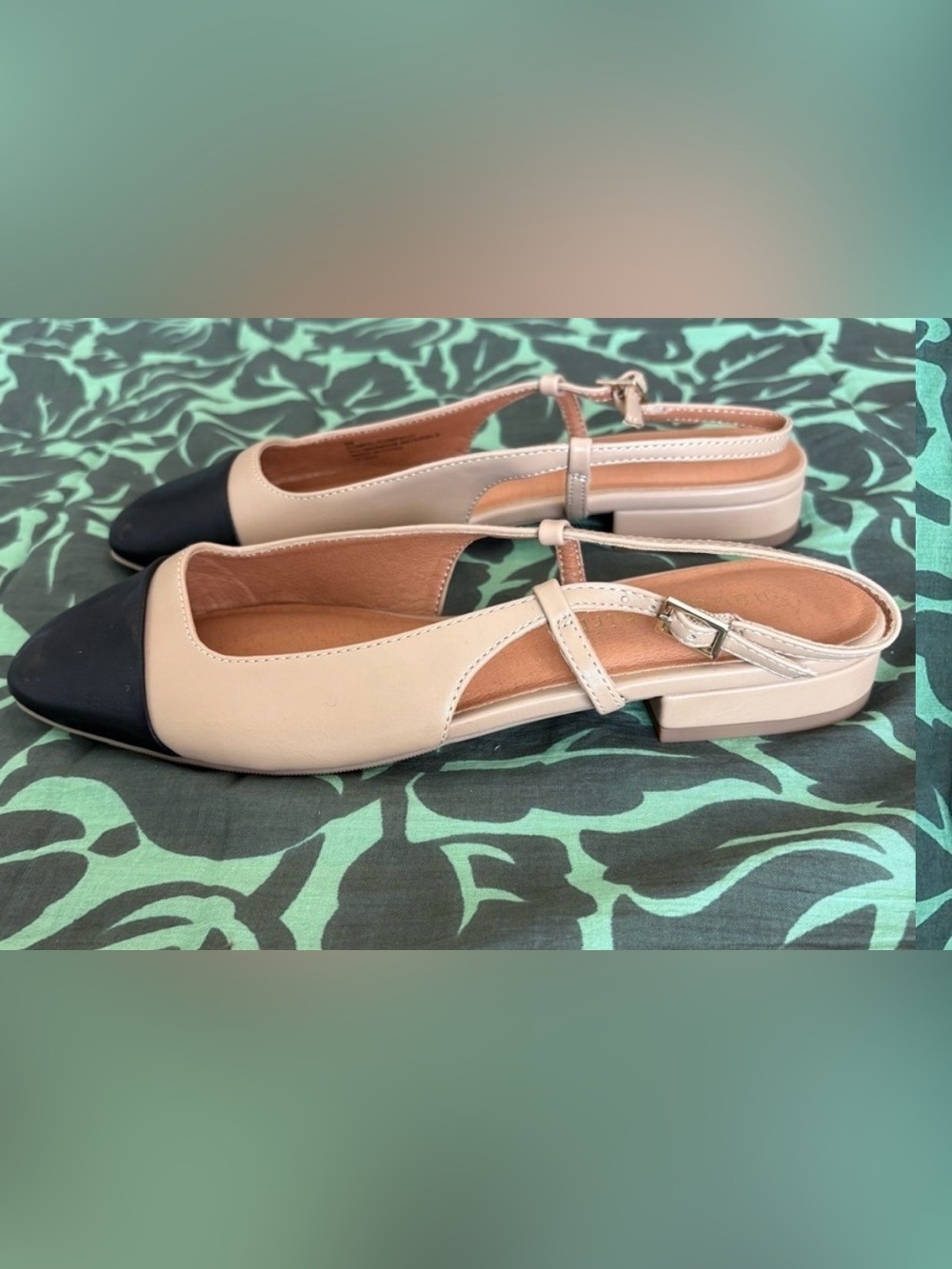 NWOT Madden Girl Beige Black Toe Slingback Flats